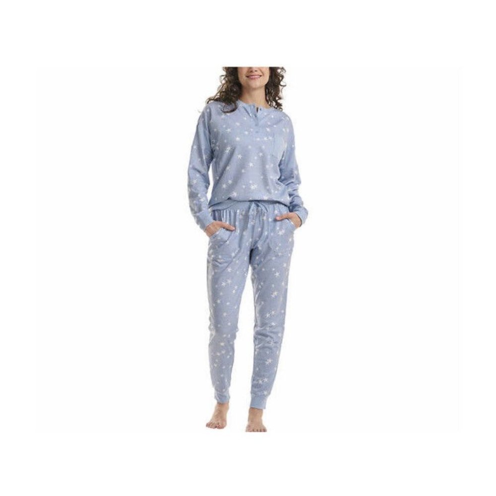 Splendid Womens Pajamas Blue Stars 2-Piece Top Jogger Lounge Pockets Soft Size M